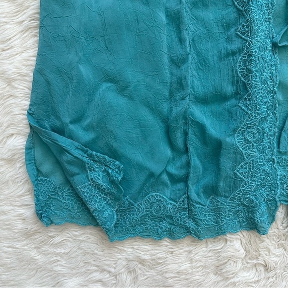 Johnny Was Top Kimono Short Sleeve Tie Front Embroidered Light Blue L - Picture 5 of 11